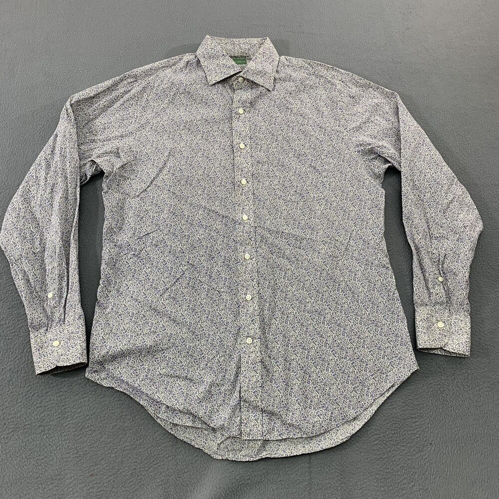 Sid Mashburn Shirt Mens Medium White Purple Floral Long Sleeve Button Up Casual